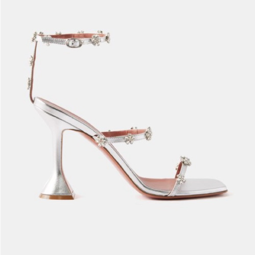 Amina Muaddi Silver Lily 95 Crystal Heels sz 40